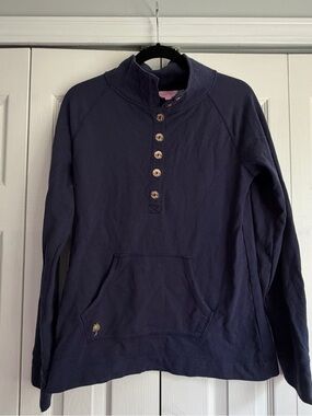 Lilly Pulitzer Navy Henley Pullover Sweatshirt